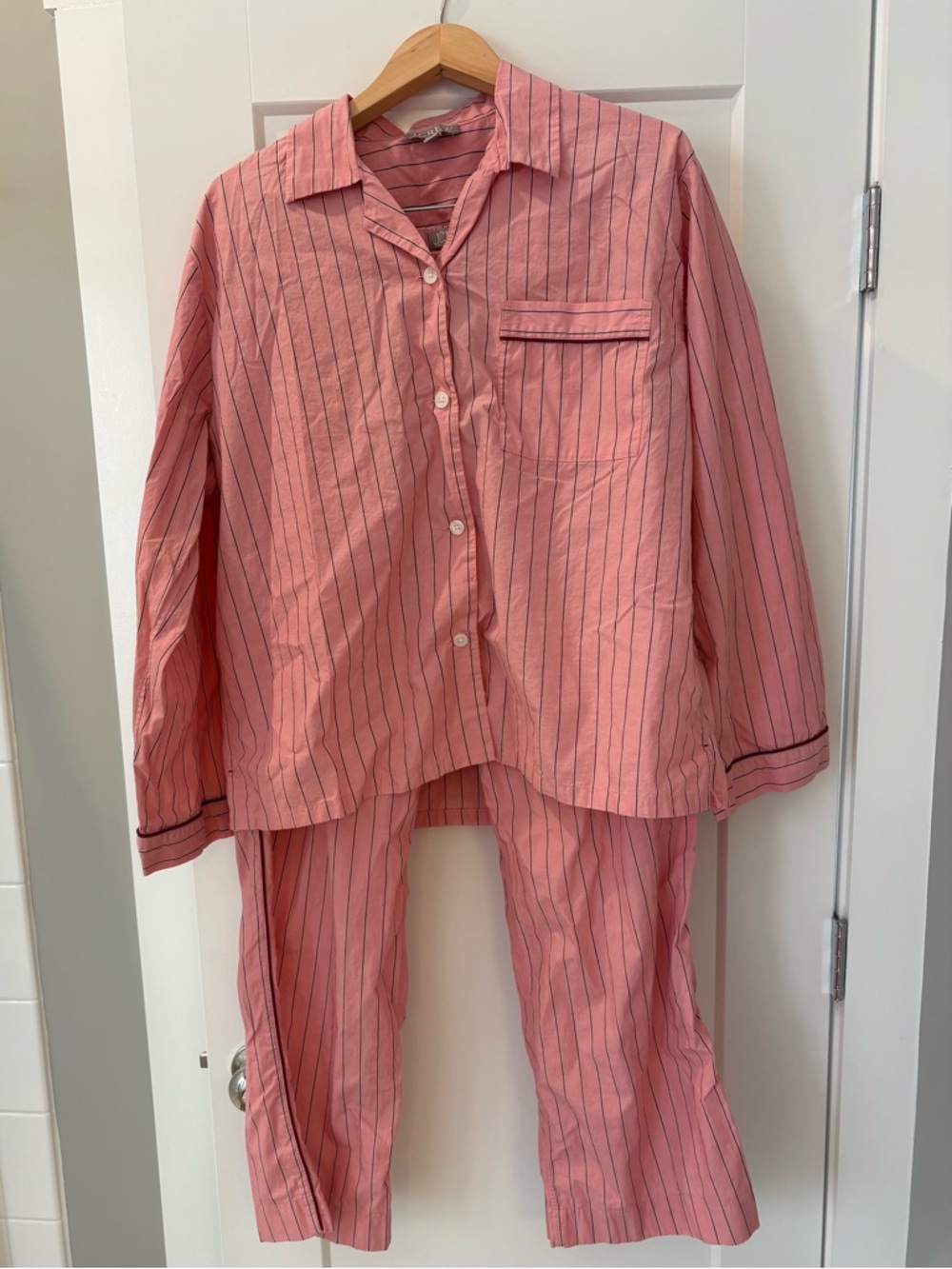 J Crew Pink Striped Women's Pajama Set - Soft Button-Up Top & Pants